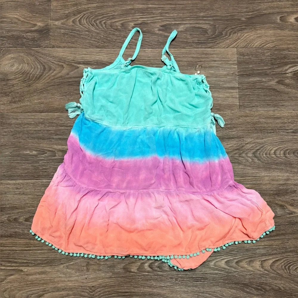 Adorable Girls Size 14-16 Tie-Dye Tiered Sundress in Aqua, Blue, Purple & Coral.